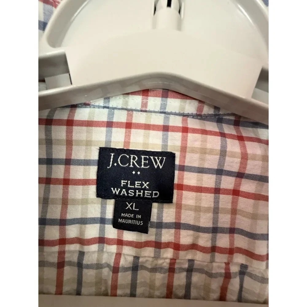 J.Crew Flex Washed Button-Down Plaid Shirt Casual Red Blue Checkered Pattern XL